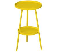 Outsunny Petite Table d'appoint Ronde à 2 Niveaux, Table de Jardin, pour terrasse, Salon, Balcon, en métal, Jaune