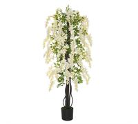Outsunny Plante artificielle avec glycines blanches Décoration 1,65 m Plantes artificielles en pot Arbre de décoration en plastique et ciment Blanc + Vert 24 x 24 x 165 cm