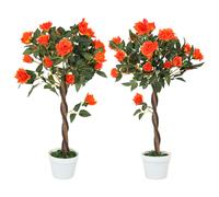 Outsunny Plante Artificielle de Camélia de 21 Fleurs avec Pot Rempli de Ciment et Mousse, Ø18x90 cm, Orange