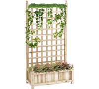 Outsunny : Plate-bande surélevée avec treillis, jardinière à plantes grimpantes, arche pour rosiers, en bois, aspect naturel