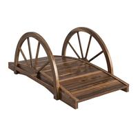 Outsunny Pont de Jardin en Bois, Charge 150 KG, 100 x 50 x 37 cm Marron | Pont de bassin décoratif, décoration du jardin, avec balustrade à demi-roues, pour ruisseau