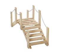 Outsunny Pont de jardin pont d'étang passerelle bois massif sapin avec chaînes métal 100 x 32 x 48 cm bois naturel