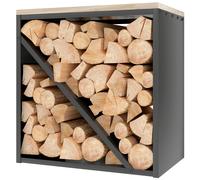 Outsunny Porte-bûches 2-en-1 pour intérieur 58 x 36 x 60cm porte-bûches surélevé avec séparateur métal noir