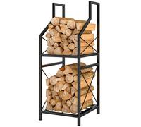 Outsunny Porte-bûches 2 niveaux en métal - Base surélevée, 34×30×80 cm, Noir