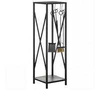 Outsunny Porte Bûches Colonne Intérieur 34L x 34l x 111H cm Noir | Serviteur de Cheminée, Multi Accessoires, Range Bûches Métal