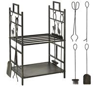 Outsunny Porte-bûches étagère à bois de cheminée serviteur de cheminée cerf multi-accessoires 2 étagères 51,5L x 33l x 77H cm métal noir or vieilli