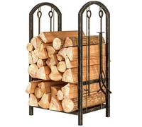 Outsunny Porte-bûches intérieur 43 x 30 x 74cm 2 Ebenen Brennholzregal mit 4 Kaminwerkzeug, Haken