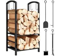 Serviteur de cheminée - porte bûches - range bûches multi accessoires 2 étagères 40L x 30l x 75H cm métal noir