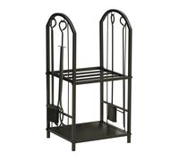 Outsunny Porte-bûches range bûches 2 niveaux étagère à bois de cheminée dim. 41,5L x 32,5l x 74,5H cm métal noir
