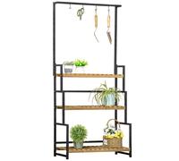 Outsunny Porte plante suspendue en bois šŠtagššre š€ plantes šŠchelle š€ fleurs šŠtagššre š€ fleurs supports de pots porte plante 3 niveaux + barre support avec 4 crochets en mšŠtal - 80 x 36 x 174 cm