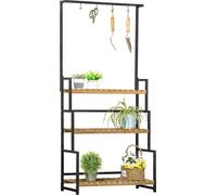 Outsunny Porte plante suspendue en bois šŠtagššre š€ plantes šŠchelle š€ fleurs šŠtagššre š€ fleurs supports de pots porte plante 3 niveaux + barre support avec 4 crochets en mšŠtal - 80 x 36 x 174 cm