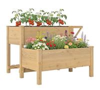 Outsunny Potager sur Pieds à 2 Niveaux 119,5 x 102 x 76,5 cm Marron Clair