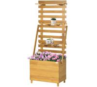 Outsunny Potager surélevé avec 3 tiroirs, inclus support d'escalade, résistant aux intempéries, bois massif, 63 cm x 39 cm x 160 cm, Naturel
