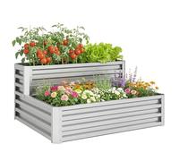 Outsunny Potager Urbain à 2 Niveaux en Acier galvanisé, jardinière d'extérieur avec Design en escalier et Fond Ouvert pour Cultures, Plantes, herbiers, pour terrasse, Jardin, 120 x 101 x 58 cm,