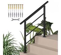 Outsunny Rampe d'Escalier Extérieure 1 à 3 Marches Main Courante Industriel | avec Kit d'Installation, Rampe d'Escalier en Métal, pour Extérieur, Porche, Bois et Béton, Noir