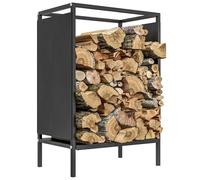 Outsunny Range bûche interieur porte bûche de cheminée support de bois de chauffage pour intérieur extérieur, rack de stockage en acier, 44 x 28 x 65 cm, noir