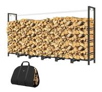 Outsunny Range-Bûches de 0,8m³ Réglable avec Housse Imperméable et Chaînes en Acier, 235x31x116 cm, Noir