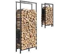 Outsunny Range Bûches en Acier - 100 kg 45,5-75,5 x 25 x 98-170 cm Noir | Largeur & Hauteur Réglables, Étagère pour Bois de Cheminée, Porte-bûches Intérieur Extérieur