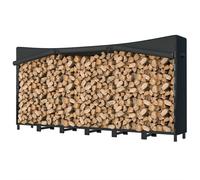 Outsunny Range-Bûches Extérieur Métallique de Cheminée Support pour Bûches avec Couverture Imperméable et Chaînes en Acier 235x31x116 cm Noir
