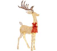 Outsunny Renne de Noël lumineux, décoration renne lumineux Noël en acier, avec 137 LED blanc chaud, 66 x 25 x 135 cm, or
