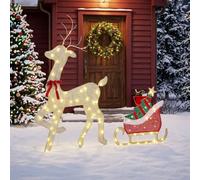 Outsunny Renne et Traîneau Lumineux 125 cm avec 95 LED Blanc Chaud, 8 Modes | Minuterie Quotidienne, Décoration de Noël Extérieure Intérierue pour Maison Cour Patio Jardin