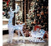 Outsunny Renne et Traîneau Lumineux de Noël 170 LED Blanc Chaud Argenté | Piquets, Étanche IP44, Décoration de Noël Lumineuse, pour Intérieur et Extérieur, Pelouse, Jardin
