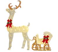 Outsunny Renne et traîneau lumineux de Noël avec 170 LED blanc chaud, décoration de Noël pour intérieur et extérieur, 50x29x42cm