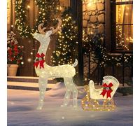 Outsunny Renne et Traîneau Lumineux de Noël Décoration de Noël Lumineuse | 170 LED Blanc Chaud, pour Intérieur et Extérieur, Pelouse, Jardin