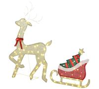 Outsunny Renne et traîneau lumineux, décoration de Noël extérieure, 95 LED blanc chaud, 8 modes, minuterie quotidienne