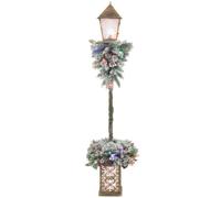 Outsunny Réverbère de Noël Lumineux, 50 LED, 215 brins enneigés | Réverbère de Noël lumineux avec baies rouges, pommes de pin, IP44, pour extérieur, entrée et porche