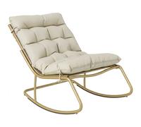 Outsunny Rocking Chair de Jardin Fauteuil à Bascule Coussin Moelleux 125cm Large 64cm en Acier et Textilène Beige et Doré