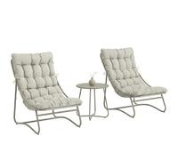 Outsunny Salon Bistro 3 Pièces pour 2 Personnes Table Ronde Gris Clair | Salon de Jardin Extérieur, Chaises d'Extérieur, Assise Textilène, Coussins, Métal, Patio, Balcon