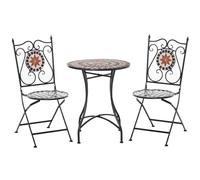 Outsunny Ensemble bistro 2 places 3 pièces chaises pliables mosaïque céramique Rose des Vents noir