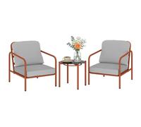 Outsunny Salon de Jardin 3 Pièces, 2 Fauteuils Coussins Épais, Rouge Vineux | Ensemble de Jardin, 1 Table Basse Plateau en Verre Trempé, Cadre en Acier, Coussins Amovibles, Patio Balcon Terrasse
