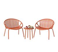 Outsunny Salon de Jardin 3 Pièces, Chaises Basses de Jardin, Rouge Brique | Ensemble Bistro, Table Basse à Plateau Concave, Acier, Polypropylène, Mobilier Extérieur, Terrasse, Balcon, Piscine