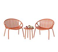 Outsunny Salon de Jardin 3 Pièces en Acier et Polypropylène - Ensemble Bistro avec Table Basse à Plateau Concave - Mobilier Extérieur Design pour Terrasse, Balcon et Piscine, Rouge Brique