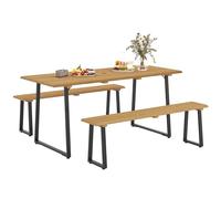 Outsunny Ensemble de salon 3 pièces en bois pour 6 personnes Table de salle à manger avec bancs