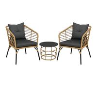 Outsunny Ensemble de meubles de jardin en rotin, 3 pcs. Ensemble de salon, incl. table basse et 2 chaises, ensemble bistrot avec coussins, meubles de balcon pour terrasse, balcon, acier, sable+gris fo