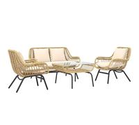 Outsunny Salon de jardin 4 pers. 4 piššces style exotique mšŠtal šŠpoxy ršŠsine imitation coussins grand confort inclus polyester beige