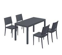 Outsunny Salon de Jardin 4 Personnes avec Chaises Empilables Plateau à Lattes PP Gris Anthracite