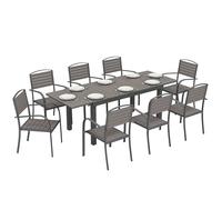 Outsunny Salon de Jardin 8 Personnes Ensemble Repas Extérieur en Aluminium avec Table Extensible 150-225cm Plateau Polybois et 8 Chaises pour Terrasse, Véranda et Balcon, Gris