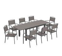 Outsunny Salon de Jardin 8 Personnes Table de Jardin Extensible 150-225cm avec Plateau Polybois et 8 Chaises Aluminium Gris