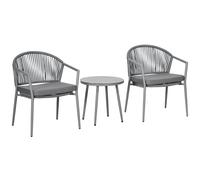 Outsunny Salon de jardin bistrot 3 pièces cadre en acier 2 fauteuils 1 table basse plateau en verre trempé coussins inclus gris
