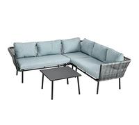 Outsunny Salon de jardin d'angle 4 pièces avec 2 canapé d'angle 2 places + 1 canapé d'angle 1 place + table basse coussins gris