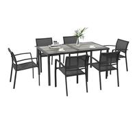 Outsunny Salon de jardin en acier ensemble 7 piššces salle š€ manger de jardin avec 1 table et 6 chaises empilables en mšŠtal textilššne šŠpoxy gris foncšŠ