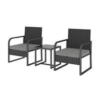 Outsunny Salon de jardin en rotin avec 2 fauteuils d'extérieur et table avec plateau en verre, Noir