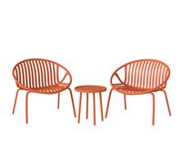 Outsunny Salon de Jardin Ensemble Bistro 3 Pièces Table Basse à Plateau Concave Acier et Polypropylène 80x70x75cm Rouge Brique