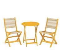 Outsunny Salon de Jardin Ensemble Bistro 3 Pièces Table Ronde et 2 Chaises Pliables Design Boho Bois d'Acacia Cordage PP Naturel