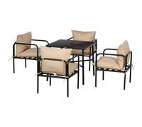 Outsunny Salon de jardin ensemble table et chaises 5 pièces 1 table à manger carrée et 4 chaises 4 coussins