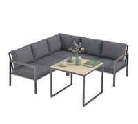 Outsunny Salon de Jardin Extérieur 3 Pièces 5 per. 2 Canapés Gris Foncé | Coussins Amovibles Épais, 1 Table Basse avec Plateau en Verre, Ensemble de Canapé Extérieur, pour Terrasse Balcon